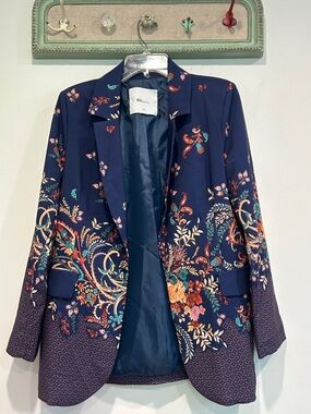 Bsb collection Floral Print Navy Blazer - Women Jacket single button medium us